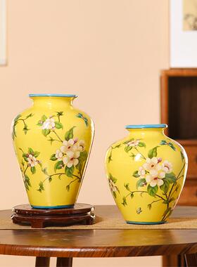 新中国风覆古陶瓷花瓶家居客厅餐桌插花干枝器具装饰黄色饰品