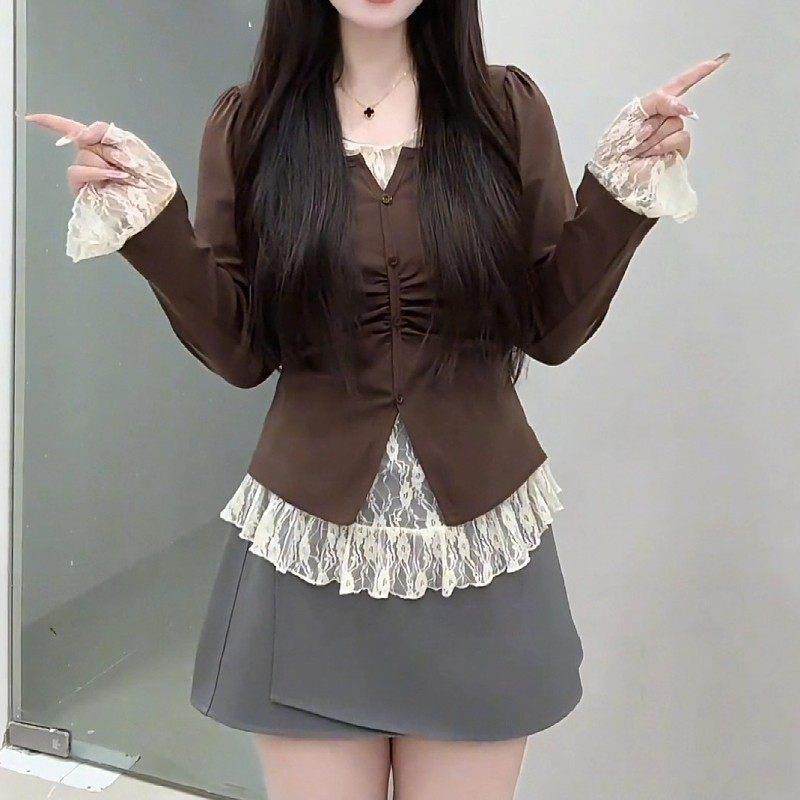 2026秋冬新款大码胖mm纯欲蕾丝拼接假两件长袖T恤女秋季遮肉显瘦,淘宝优惠券,粉丝福利购,淘宝优惠卷