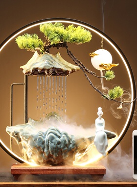 极速。新中式办公室高山流水器摆件客厅喷泉景观加湿器乔迁招财开