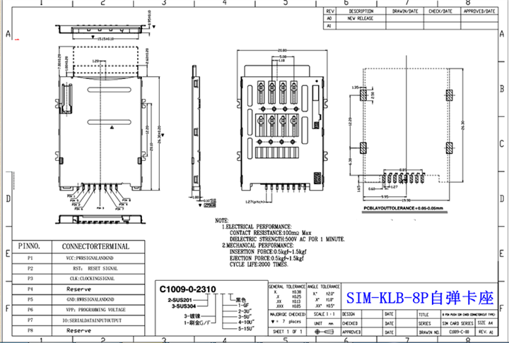 2021sim-klb-8p-自弹卡座连接器 lc77p耐高温材料不锈钢型材镀镍-图1