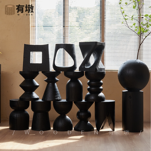 实木墩子矮凳碳化黑色民宿茶几边角几摆件底座根雕原木坐凳换鞋凳 - 图2