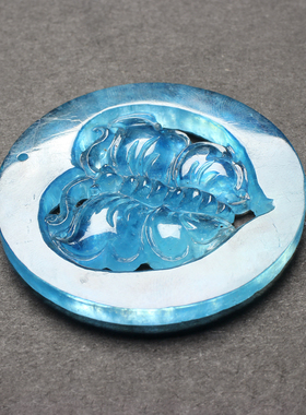 冰种海蓝宝蝴蝶吊坠巴西水晶圆形挂绳坠饰品男女款毛衣链坠子配饰