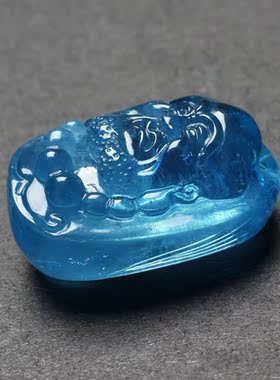 冰种海蓝宝石罗汉吊坠深蓝冰透水晶雕刻件男女蓝项链饰品生日礼物