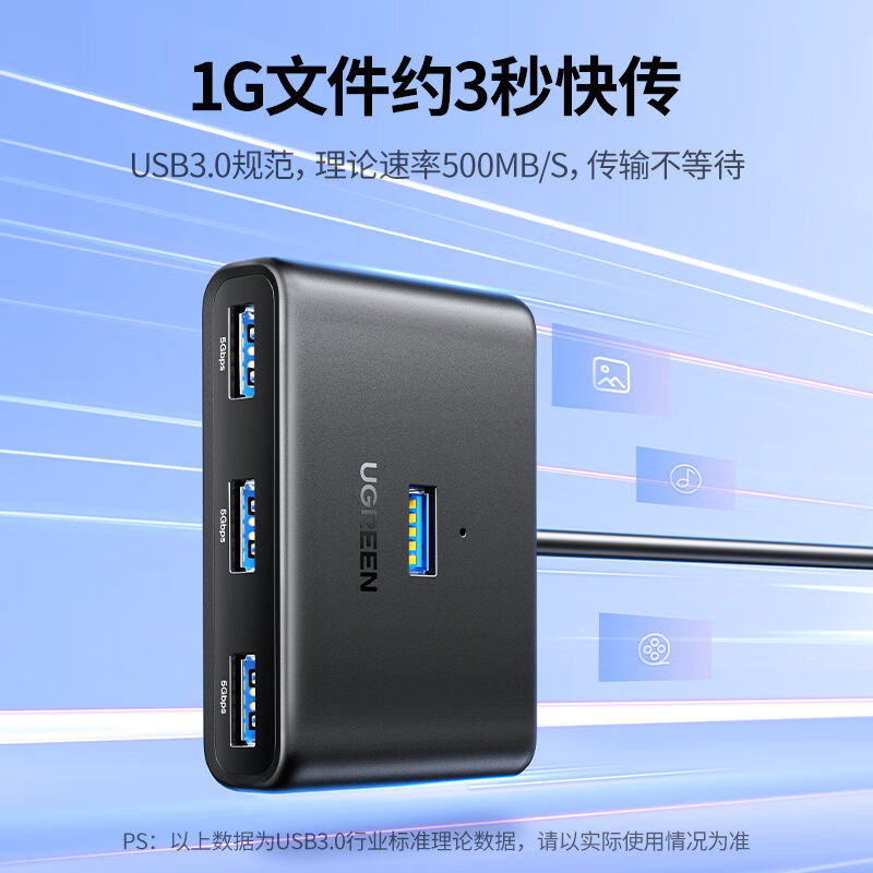 绿联USB3.0分线器扩展坞高速4口拓展坞HUB集线器笔记本台式电脑一 - 图0