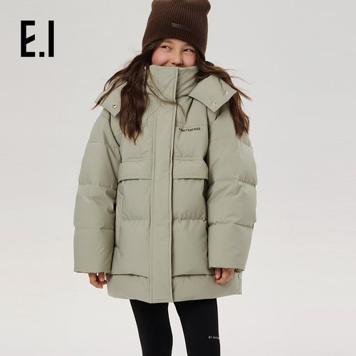 【高充绒】ei童装儿童中长款连帽羽绒服冬装新款男女童保暖外套 - 图0
