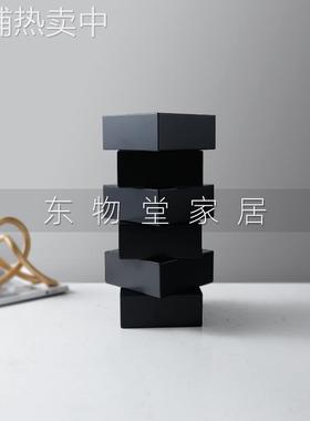 简约现代金属黑色几何形花器摆件样板房客厅茶几会所家居饰品摆设