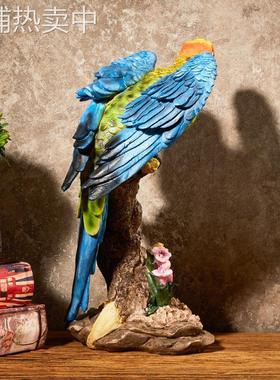 欧式仿真鹦鹉创意小鸟模型客厅玄关办公室酒柜装饰摆件高档工艺品