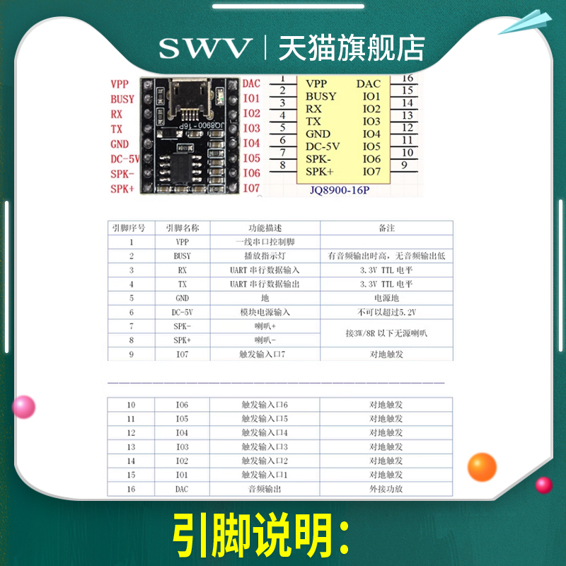 语音播报模块定制音乐智能语音播报USB串口MP3识别模块JQ8900-16P - 图2