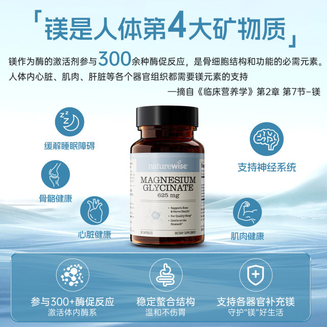 Naturewise magnesium bisglycinate ອົງປະກອບ magnesium ອິນຊີເສີມ chelated magnesium magnesium ແຄບຊູນສໍາລັບແມ່ຍິງຜູ້ໃຫຍ່