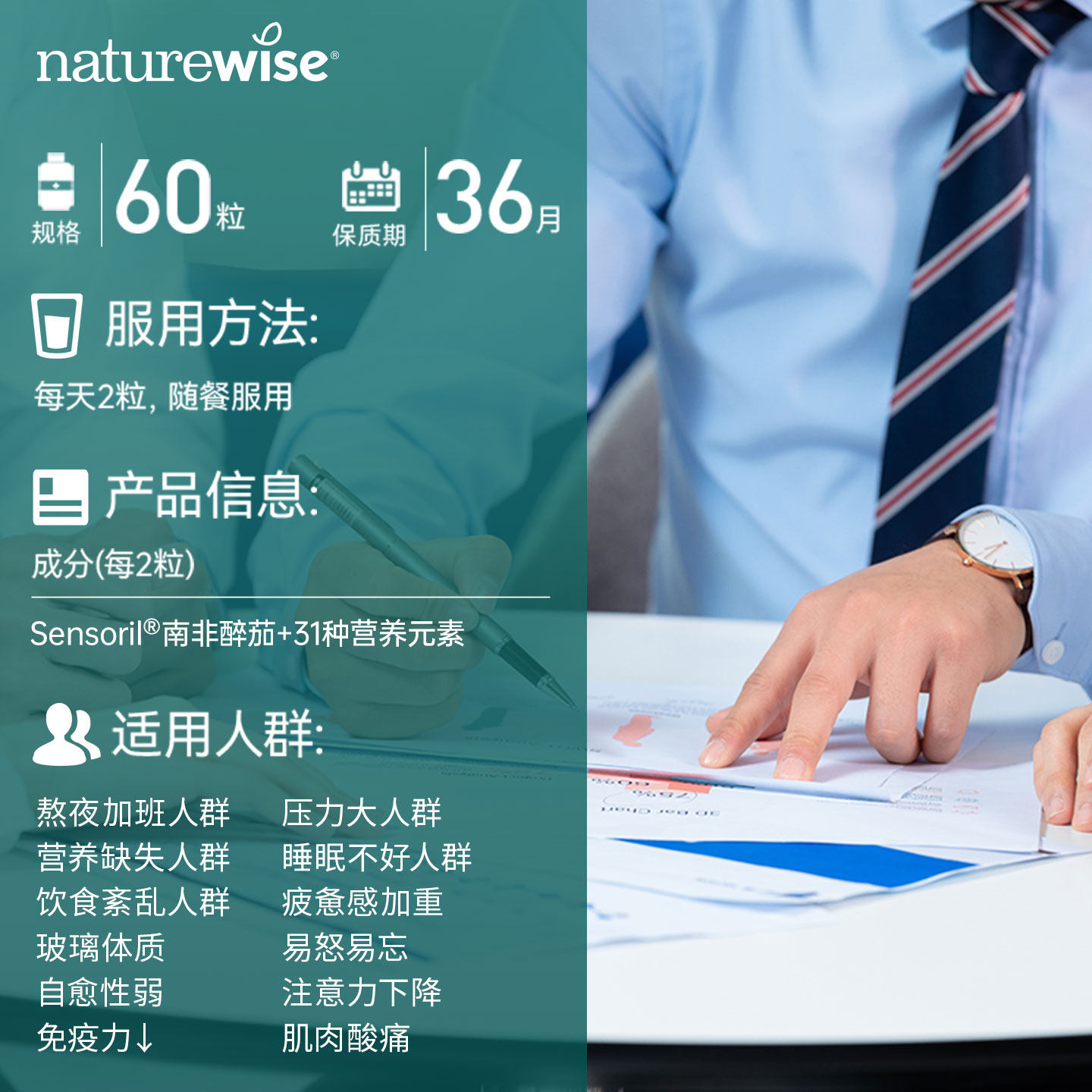 2瓶Naturewise男性超维醉茄复合维生素南非醉茄代谢慢新陈代谢