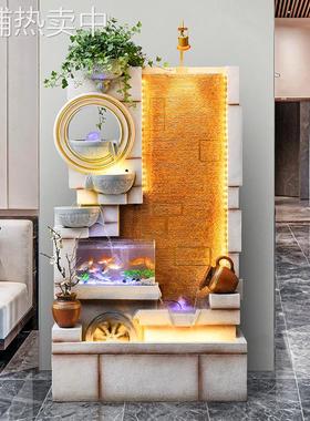 欧式水幕墙流水喷泉客厅摆件酒店招财鱼缸造景庭院循环水落地装饰