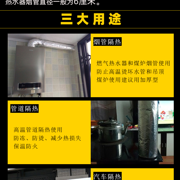 排烟管隔热棉材料燃气热水器汽车排气管包烟筒耐高温防烫防火棉带 - 图2