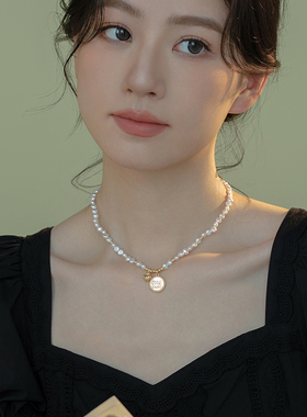 幸运许愿牌爱心巴洛克珍珠项链