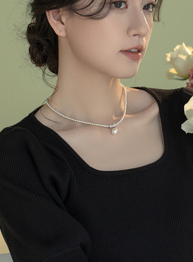 强光小蛮腰S925纯银珍珠项链女