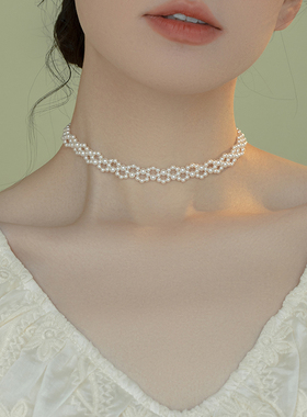 超美天鹅颈施家珍珠项链Choker