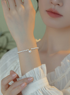 不掉色施家珍珠弹力手链