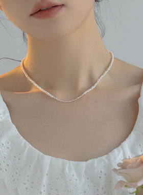 微笑纯银碎银天然珍珠项链