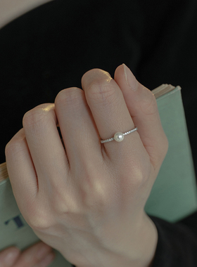 《贝多芬》轻奢排钻纯银珍珠戒指