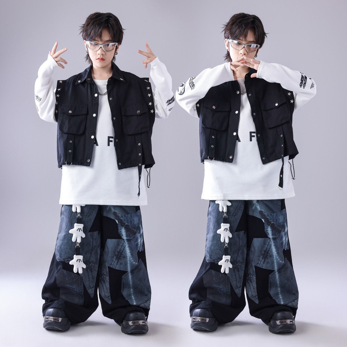 儿童嘻哈街舞演出服少儿hiphop马甲套装男童服装女童炸街架子鼓潮,淘宝优惠券,粉丝福利购,淘宝优惠卷