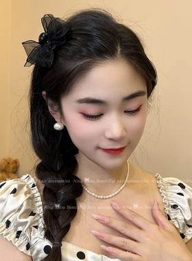 网纱蝴蝶结发夹头饰公主头小抓夹