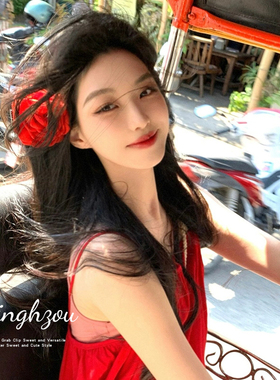 半扎发抓夹干枯玫瑰花发夹后脑勺