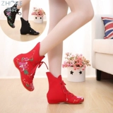 Старая пекинская женская тканевая обувь, осенне-зимняя новая модная внутренняя обувь с вышивкой, женская обувь в этническом стиле, высокие одинарные ботинки на шнуровке