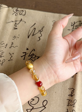 天然黄水晶手链女招财转运旺事业黄塔晶黄虎眼石手串红玛瑙送礼物