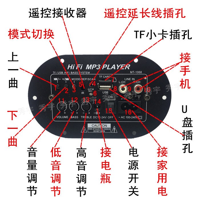 1068 decoder 6 inch 220V CARD 2009 POWER AMPLIFIER BOARD 12V ON-BOARD MAIN BOARD 24V ADJUSTABLE HIGH AND LOW SOUND GUN CORE 1