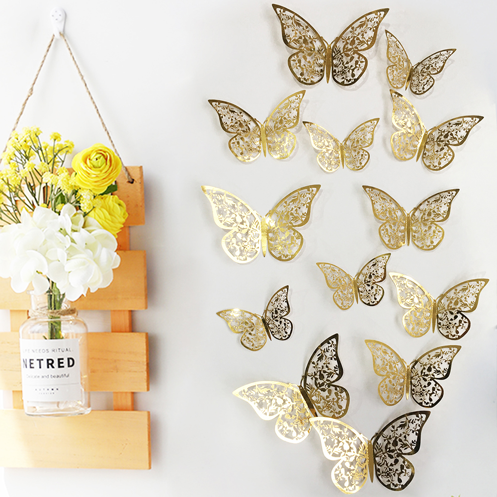 3d立体镂空纸蝴蝶墙贴墙面装饰客厅卧室墙上布置金属质感创意贴纸
