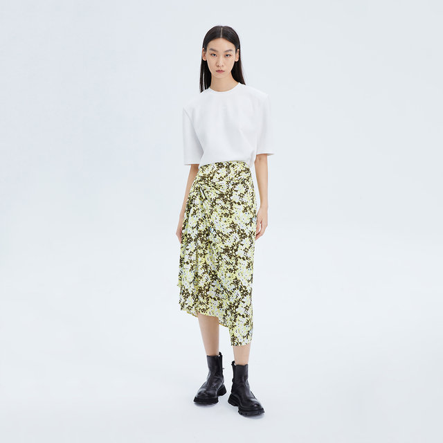 LILY Aolai spring new women's clothing, western style, asymmetrical, gentle and romantic printed skirt for women