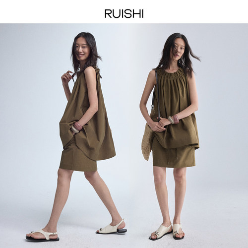 RUISHI芮时 简约直筒抽绳气质裙裤短款包臀显瘦半身裙女夏季 - 图0