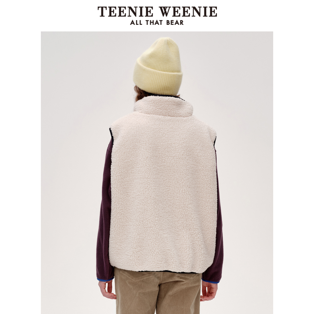 TeenieWeenie小熊奥莱2024年冬防泼水透湿两件套仿羊羔绒马甲棉服