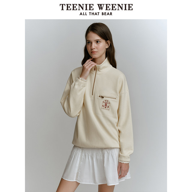 TeenieWeenie Bear Ole ລະດູຫນາວເຄິ່ງ zip pullover sweatshirt lazy top