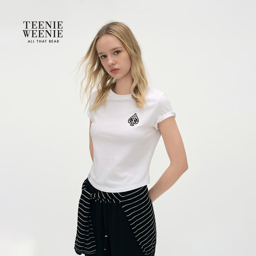 TeenieWeenie小熊女装26夏新款短款收腰白色短袖正肩女T恤粉小衫 - 图2