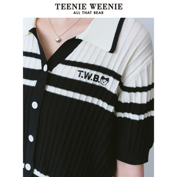 TeenieWeenie Bear Outlet Women's 2024 Summer Knitted Polo Lapel ເສື້ອທີເຊີດອອກແບບພາກສ່ວນບາງໆ