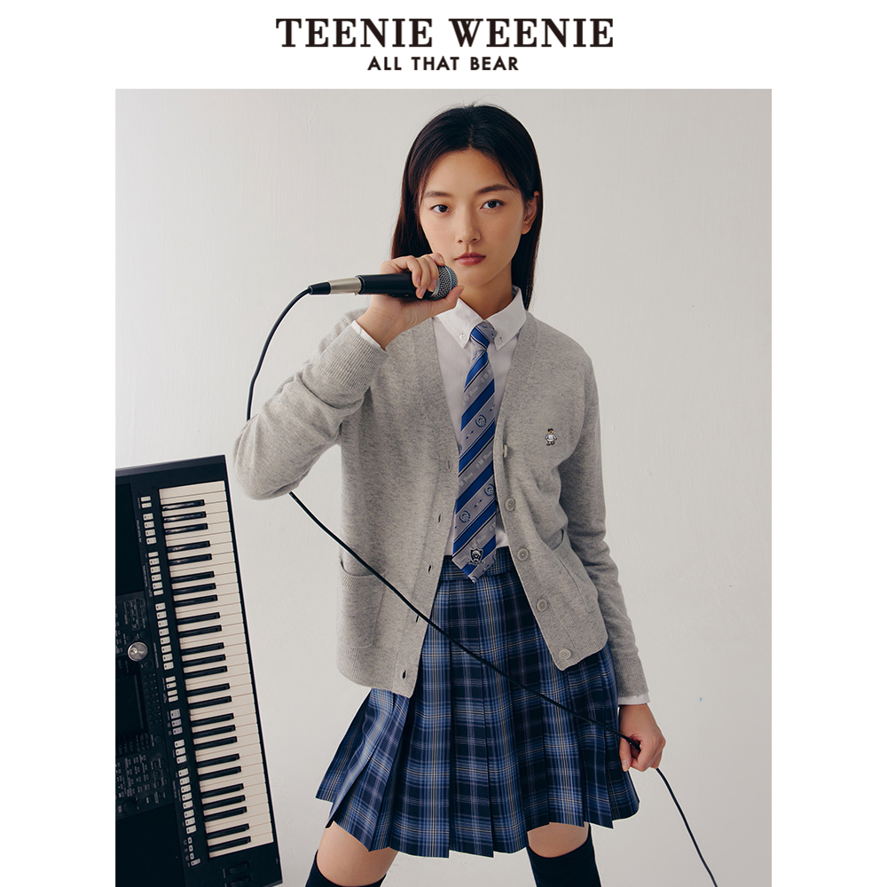 TeenieWeenie小熊奥莱秋冬V领针织衫开衫外套毛衣外穿宽松女 - 图0