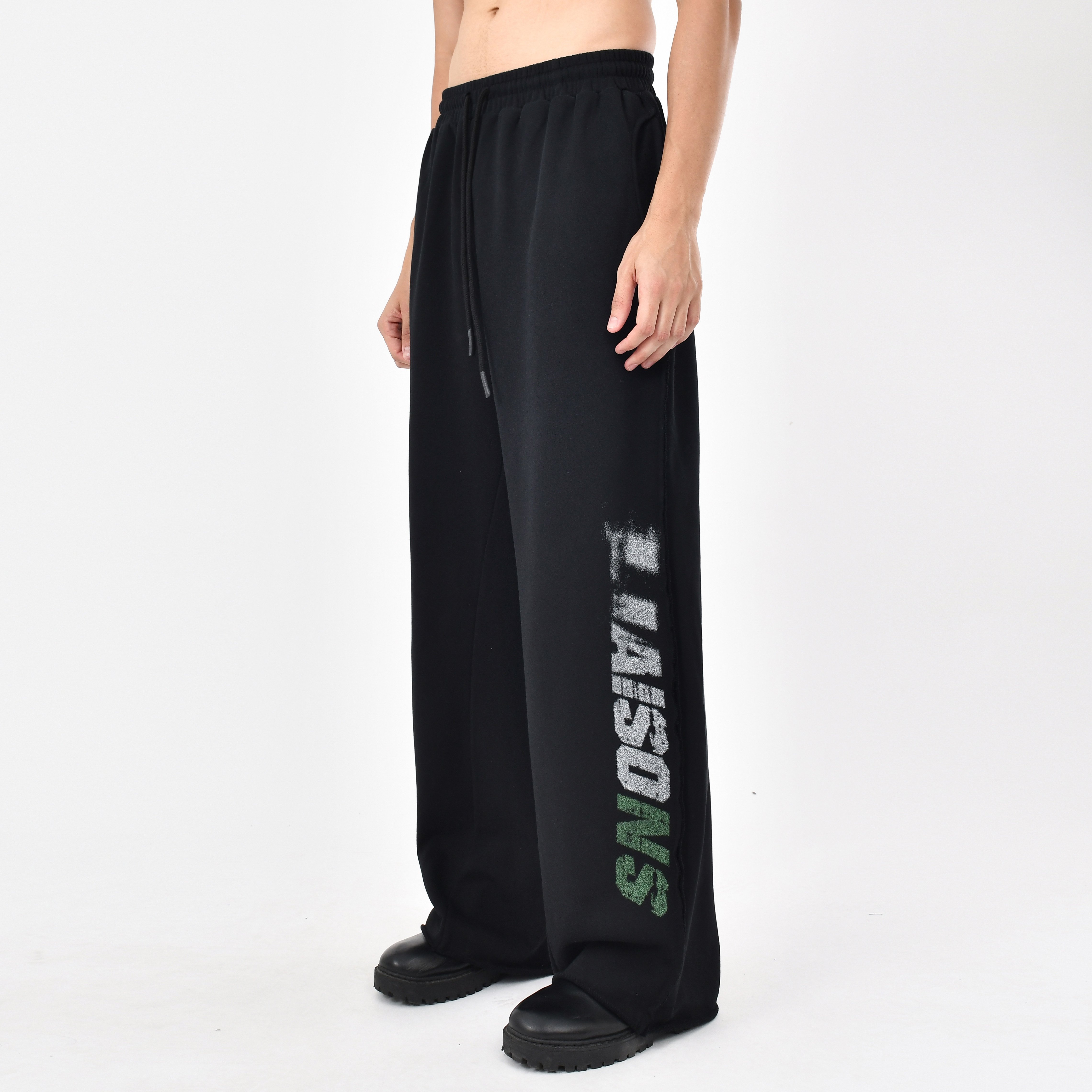 字母印花松紧腰毛圈棉宽松直筒阔腿长裤女脏染渐变毛边休闲卫裤男,淘宝优惠券,粉丝福利购,淘宝优惠卷