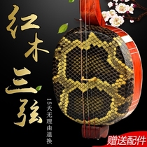 New high-end red wood three-stringed three-stringed three-stringed three-string small three-string sending hard box plucket to professional playing the Suzhou Nation