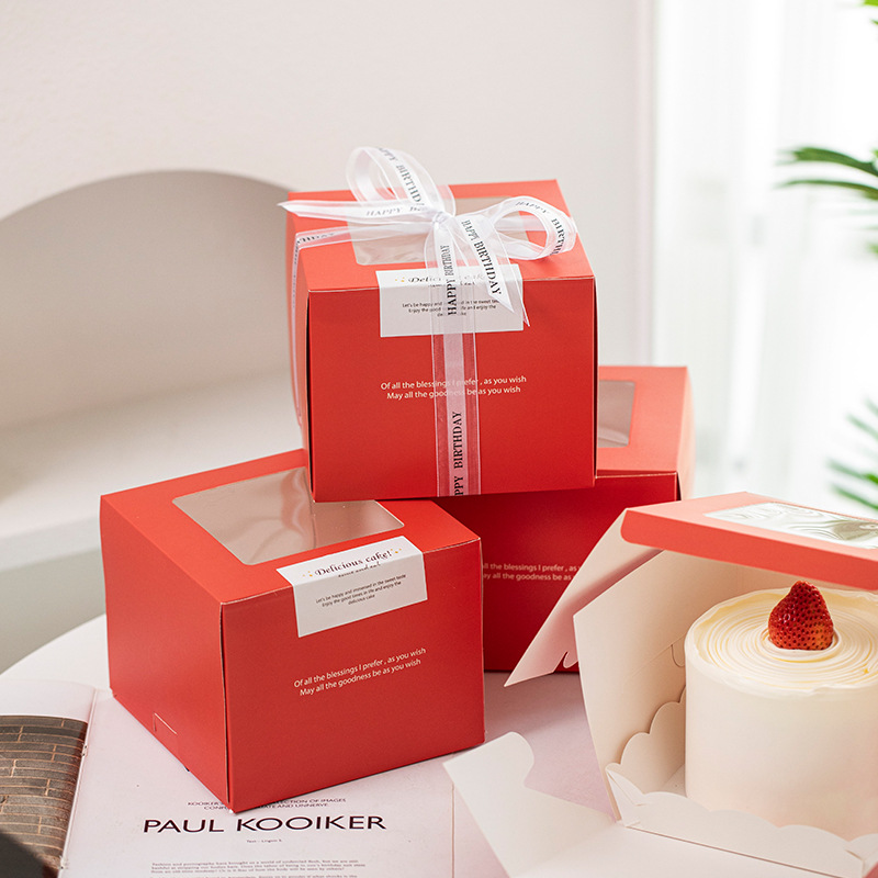 透明开窗生日蛋糕盒子慕斯包装盒4寸5寸打包小西点甜品烘焙礼盒 - 图3