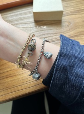 不闲原创手作 圆满护身符双圈手绳 925银护身 大只不闲 情侣手绳