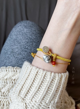 不闲手作 芥末黄蜡多福南瓜编绳 满肉小南红