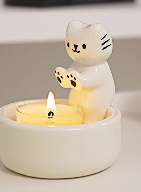 跨境爆款小猫烛台Cartoon Kitten Candle Holder陶瓷卡通香薰烛台