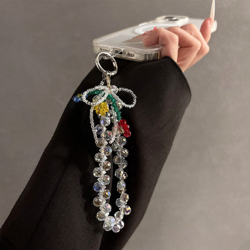 水晶花朵链条奢华水晶串珠手机壳链挂饰汽车钥匙包包挂件手拎短链 - 图2
