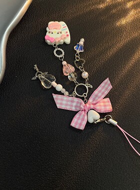 日韩系ins风甜美少女心透色蝴蝶结爱心链可爱百搭包包咕卡链