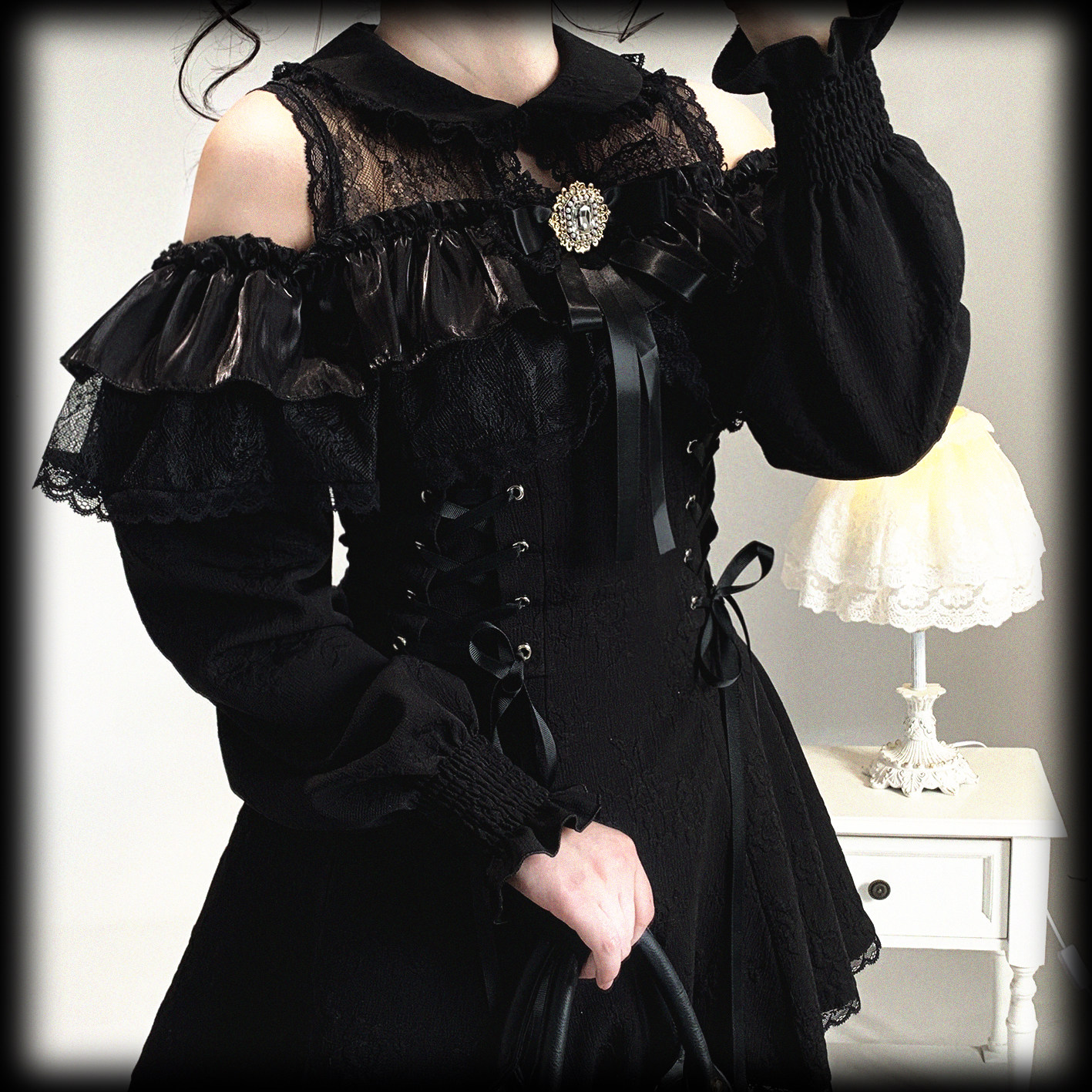 KittyBxllet原创【宝石回廊/短款 】蕾丝 露肩一字长袖连衣裙,淘宝优惠券,粉丝福利购,淘宝优惠卷