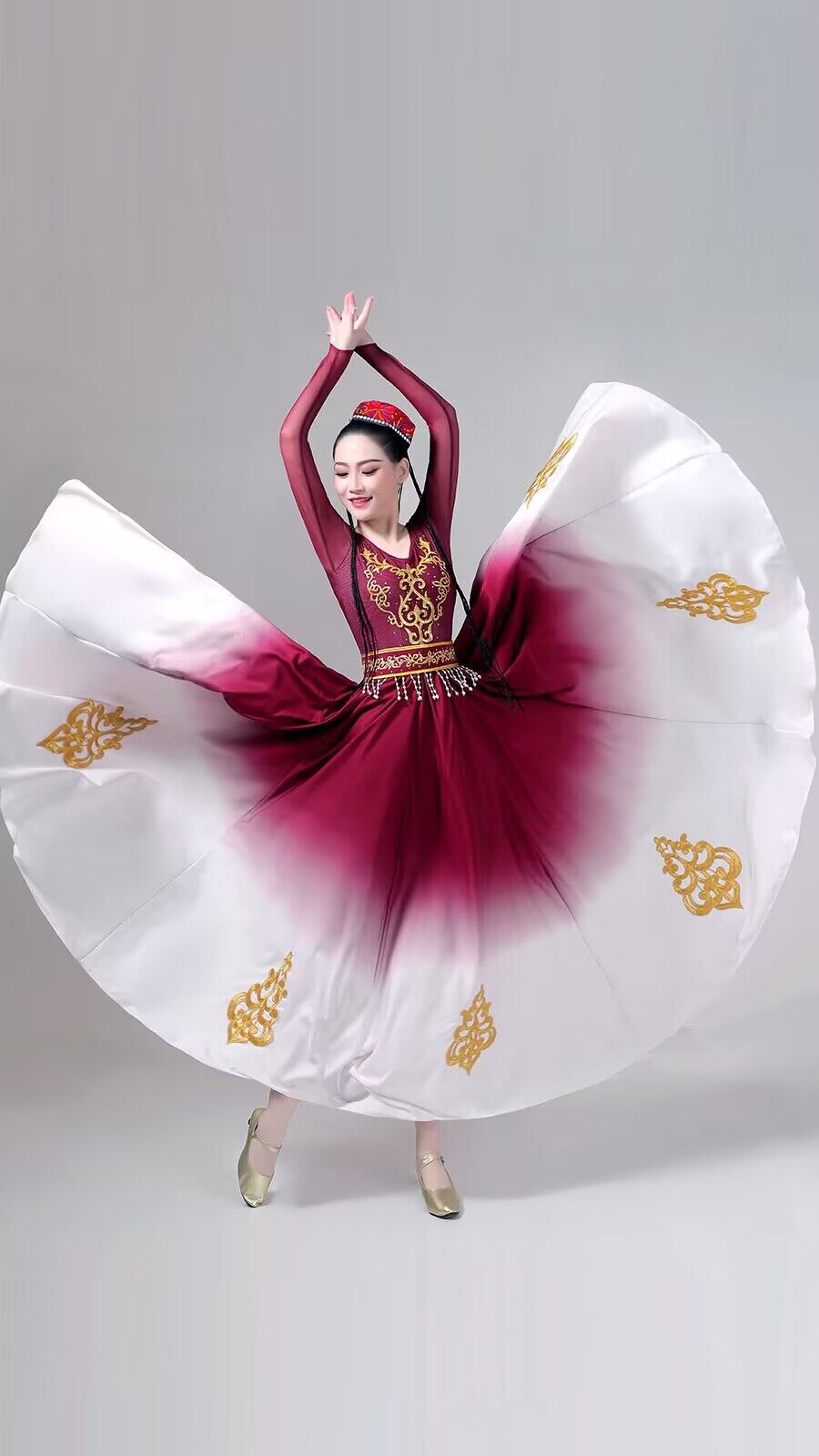 新款新疆维吾尔族舞蹈服大摆裙民族风舞台演出服艺考独舞开场表演-图3