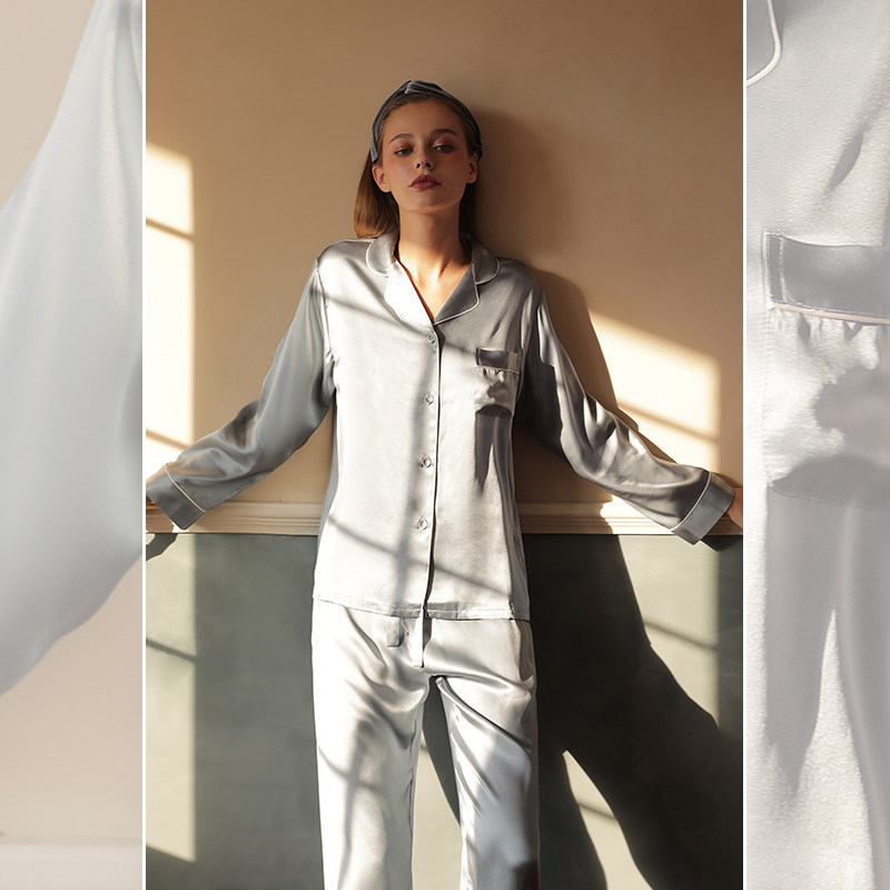 真丝ins风长袖两件套重磅春秋睡衣 逸质睡衣/家居服套装