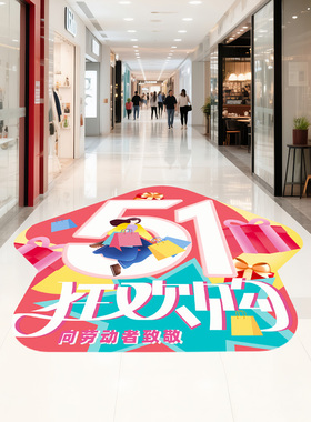 五一劳动节装饰地贴商场服装