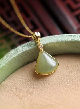 S925银镀金和田玉银杏吊坠