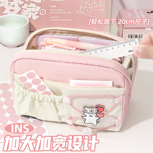 春日樱花~笔袋高颜值ins风文具盒女孩款2026年超火儿童铅笔盒2025小学生初中生高中大容量简约透明小众不撞款 - 图1